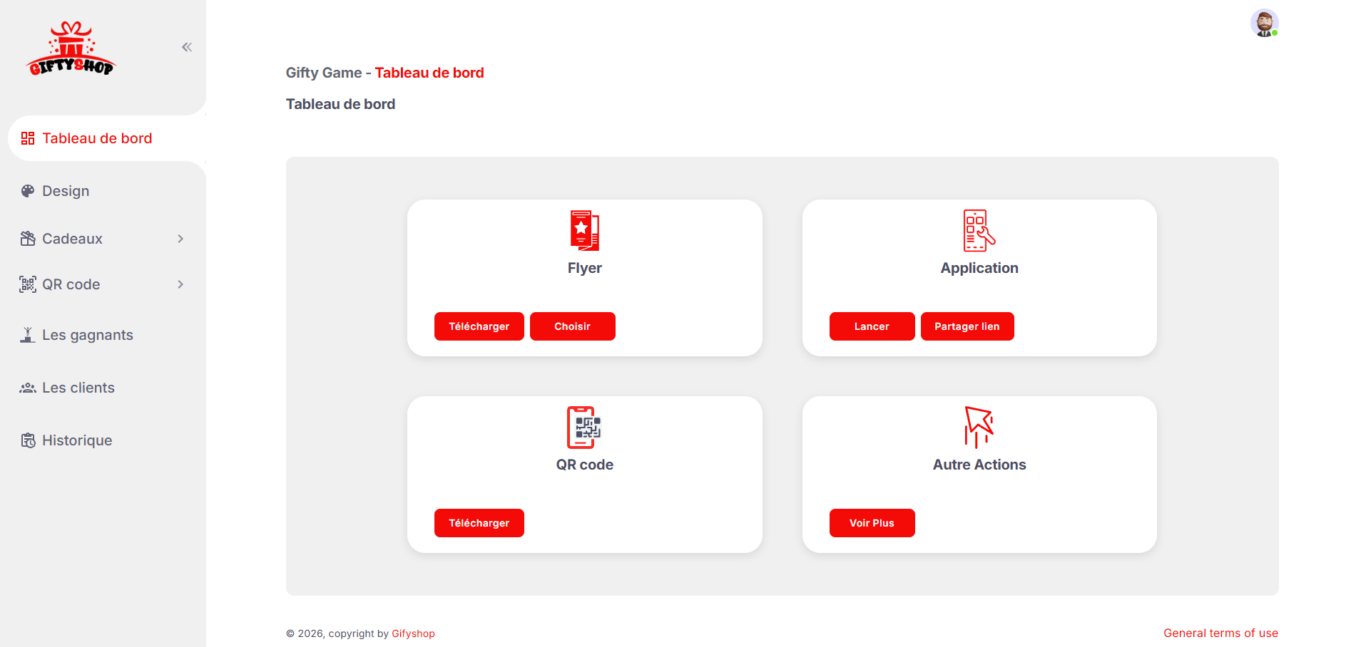 Dashboard Gifty Game Giftyshop